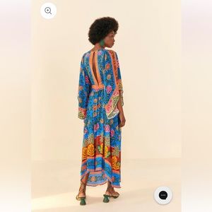 Farm Rio Blue Pineapple Garden Kaftan Maxi Dress